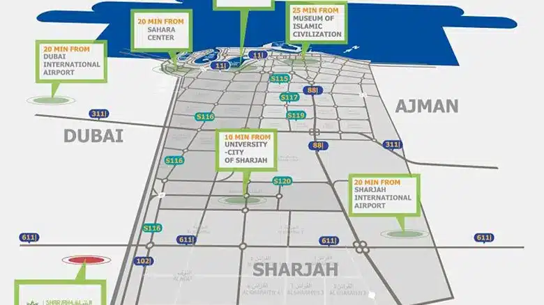 موقع فلل و بيوت للبيع في الشارقة جاردن سيتي Location of Villas for sale in Sharjah Garden City