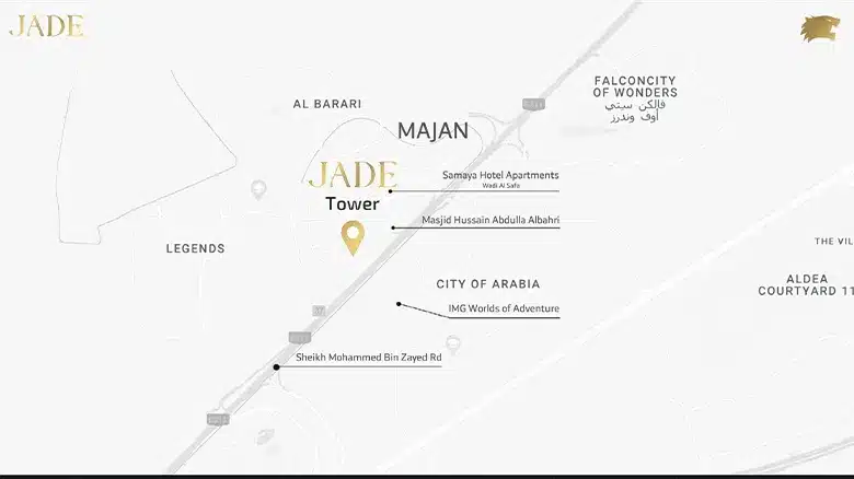 موقع شقق للبيع في برج جاد مجان Location of Apartments for sale in Jade Tower